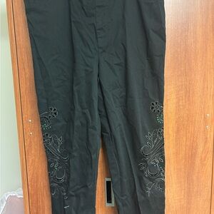 Quacker Factory Black Straight Leg Pants with Embroidered Leg Detail